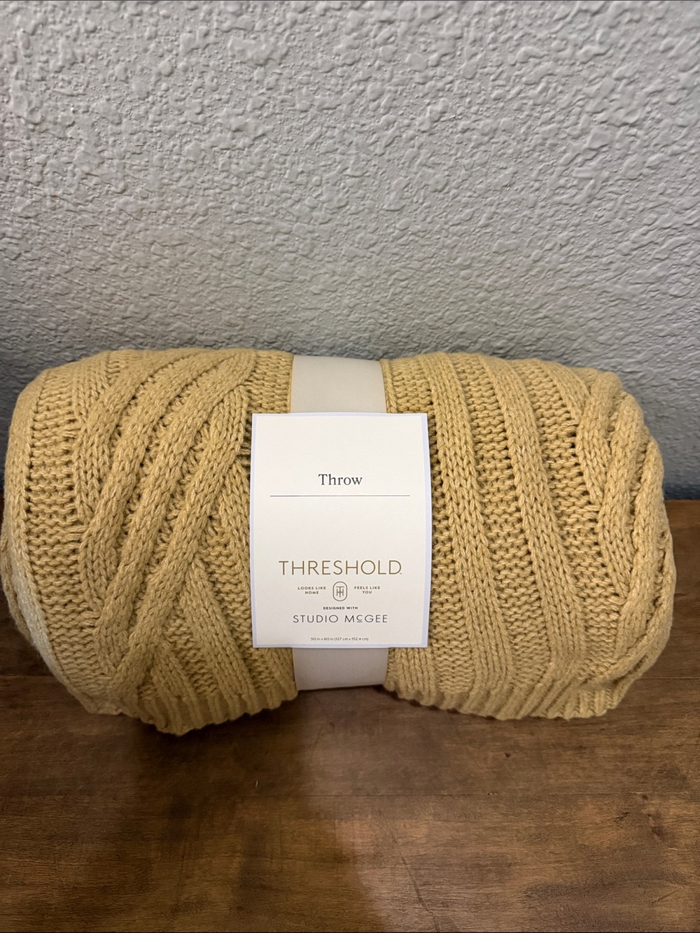 Threshold Studio McGee Golden Yellow Cable Knit Throw NEW
